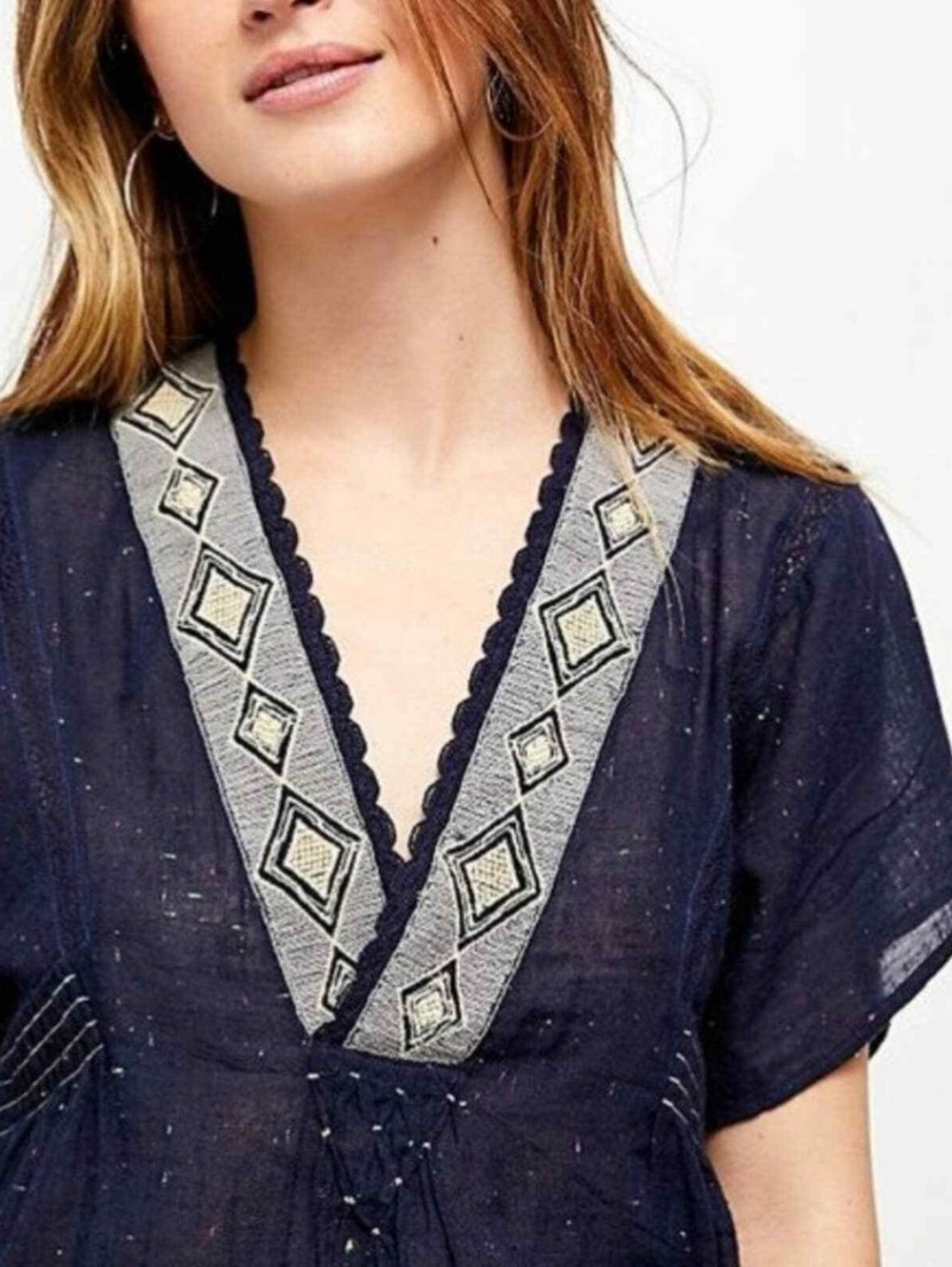 Free People Like A Breeze Pullover Boho Embroidery Top